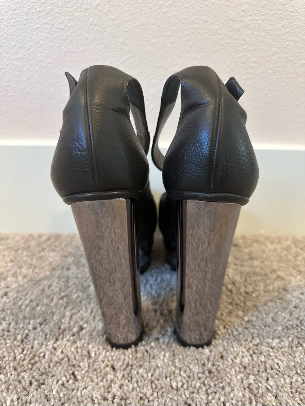 Calvin Klein Black Mary Jane Platforms with Metallic Silver Accents